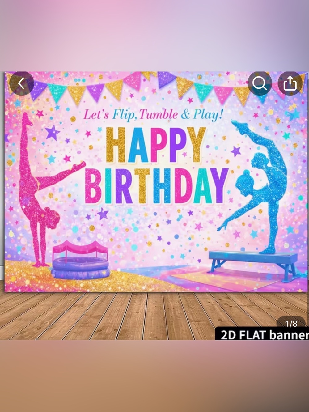 Gymnastics Happy Birthday Backdrop - Home Party Supplies